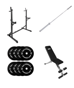 120KG Home Gym Package: Squat Stand , Adjustable Bench , Oly Bar & Bumper Plate Weights