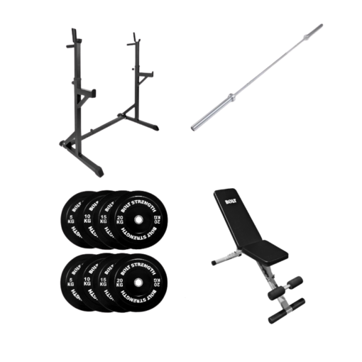 120KG Home Gym Package Squat Stand , Adjustable Bench , Oly Bar & Bumper Plate Weights (1)