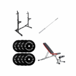 20KG Home Gym Package: Squat Stand , Adjustable Bench , Oly Bar & Bumper Plate Weights