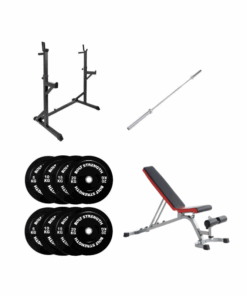 20KG Home Gym Package: Squat Stand , Adjustable Bench , Oly Bar & Bumper Plate Weights