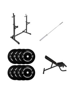 Home Gym Package_ Squat Stand , Adjustable Bench , Oly Bar & 100kg Weights