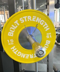 Competition Bumper Plate 15kg on a bar