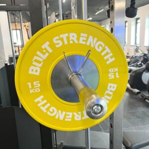 Competition Bumper Plate 15kg on a bar