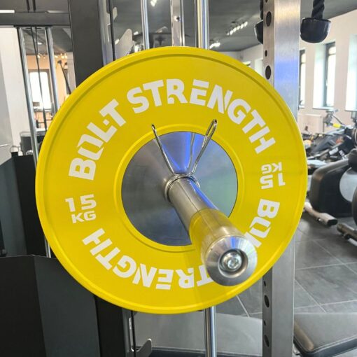 Competition Bumper Plate 15kg on a bar