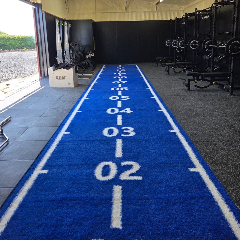 Bolt Strength Gorilla Turf with Markings | 2m x 12m (Blue, 2 Lanes)