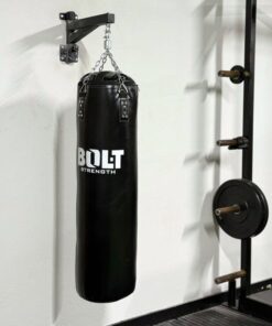 Bolt Strength 4ft Boxing Bag hanging against white wall