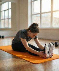 Yoga Mat 6mm TPE (Orange) with person stretching on it