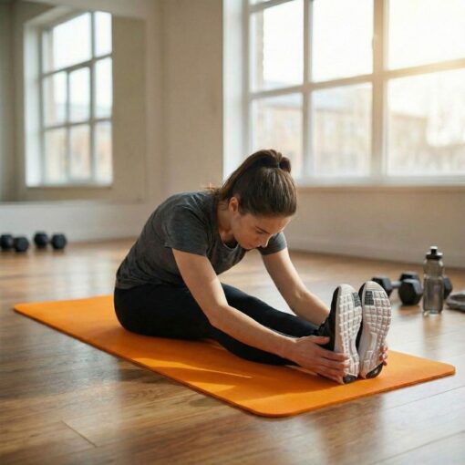 Yoga Mat 6mm TPE (Orange) with person stretching on it