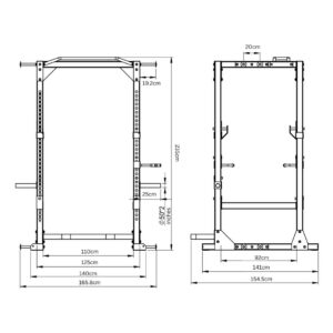Full Commercial Power RackFull Commercial Power Rack - Dimensions