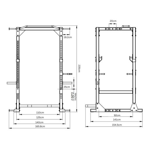 Full Commercial Power RackFull Commercial Power Rack - Dimensions