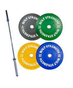 100Kg Coloured Bumper Plates & 7ft Olympic Bar
