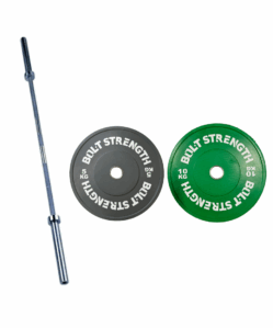 Coloured Bumper Plate Set - 50Kg Including Bar