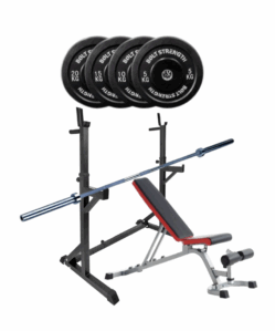 Home Gym Package: Squat Stand , Adjustable Bench , Oly Bar & 100kg Weights