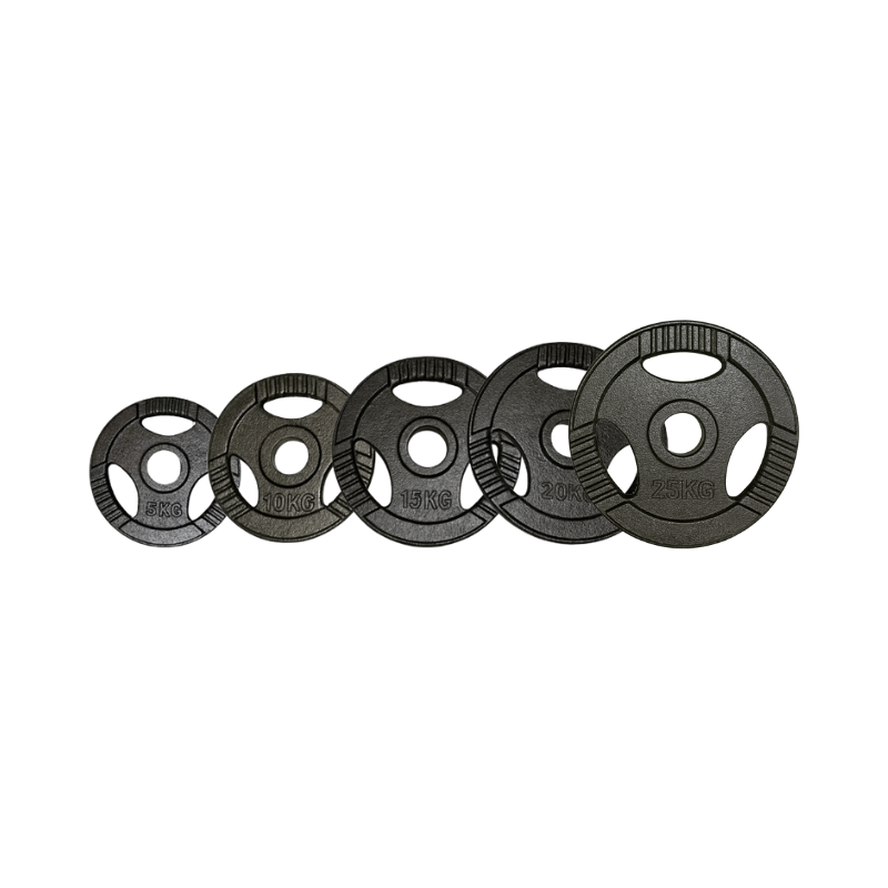 Horizontal row of our tri grip iron plates.