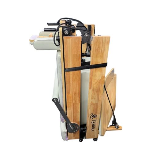 Folding Oak Pilates Reformer Sage Green folded