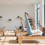 Studio Pilates Maple Reformer Black in a studio with people