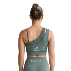 Korra Asymmetrical Shoulder Mesh Sports Bra Green