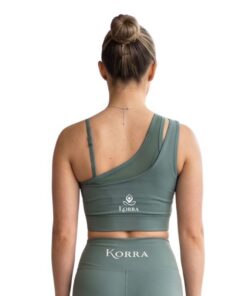 Korra Asymmetrical Shoulder Mesh Sports Bra Green