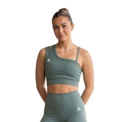 Korra Asymmetrical Shoulder Mesh Sports Bra Green