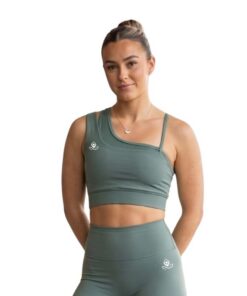 Korra Asymmetrical Shoulder Mesh Sports Bra Green